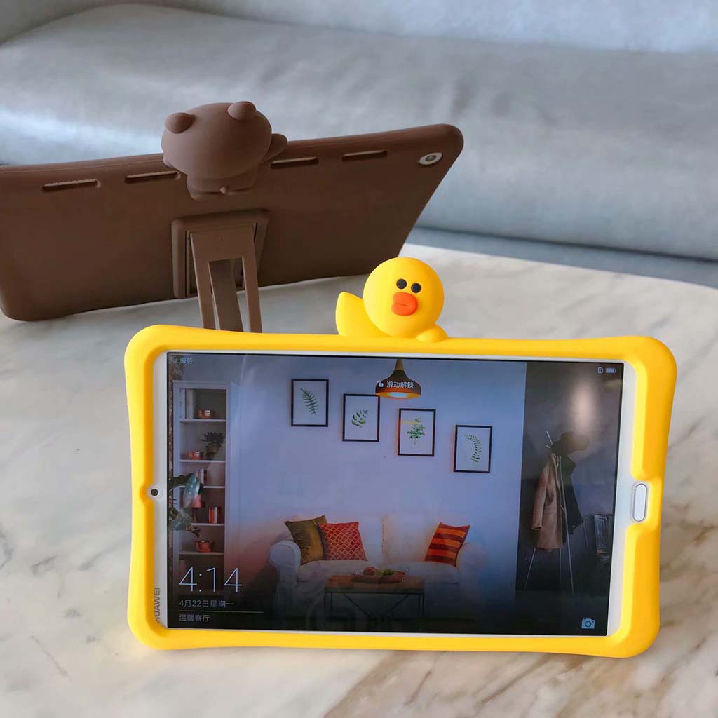 Ốp máy tính bảng gắn hình chú gấu Brown/chú vịt vàng có thanh dựng dành cho iPad Mini air 1 2 3 4 5 6 Pro10.5 9.7 Gen7