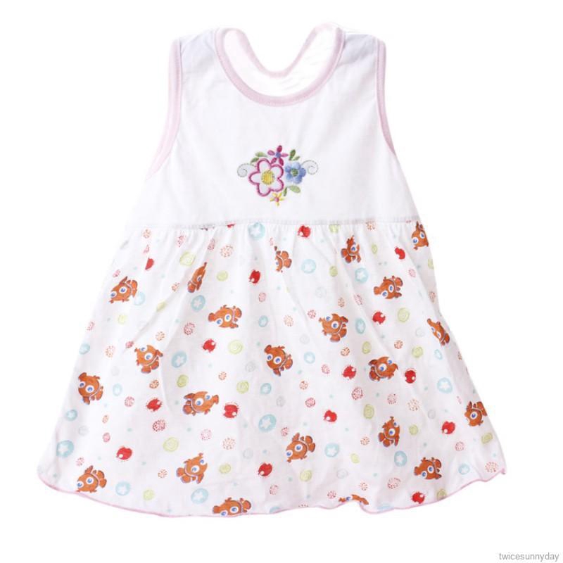 Đầm sát nách cổ tròn in họa tiết hoa xinh xắn đáng yêu dành cho bé gái