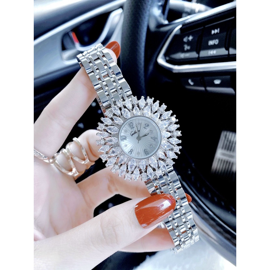 Đồng hồ đeo tay nữ chính hãng, đồng hồ nữ GULENA mặt hoa đính kim cương nhân tạo siêu cao cấp, thời trang sang chảnh