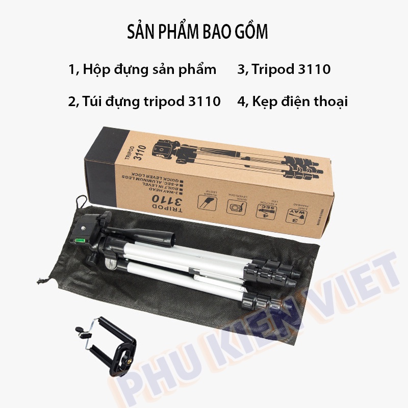 Giá đỡ điện thoại để bàn tripod 3110 3 chân , có tay cầm , tặng kèm đầu kẹp - Orio