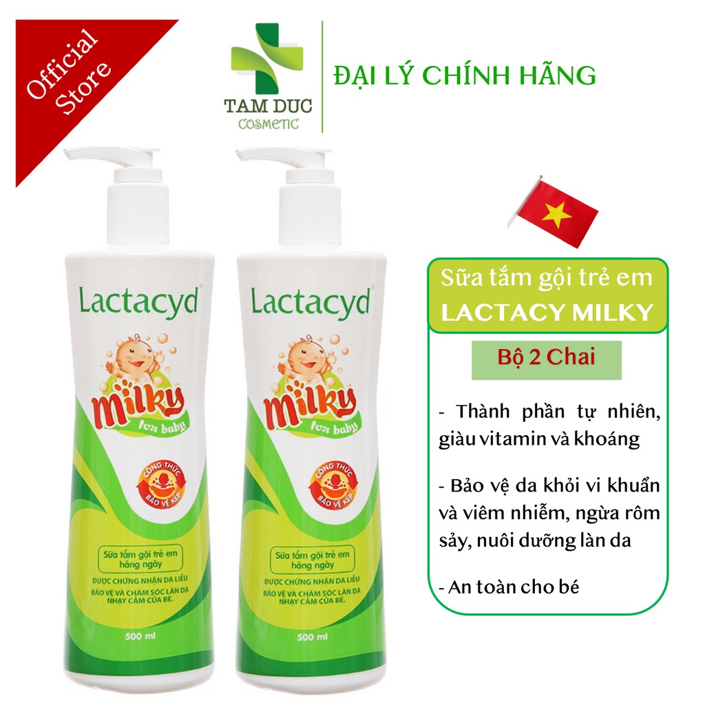 Bộ 2 chai Sữa tắm gội trẻ em LACTACYD Milky 500ml/chai