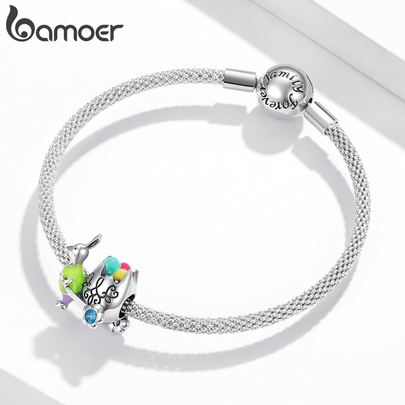 BAMOER Hạt Bạc 925 Hình Thỏ Trứng Phục Sinh Tự Làm Vòng Tay / Vòng cổ