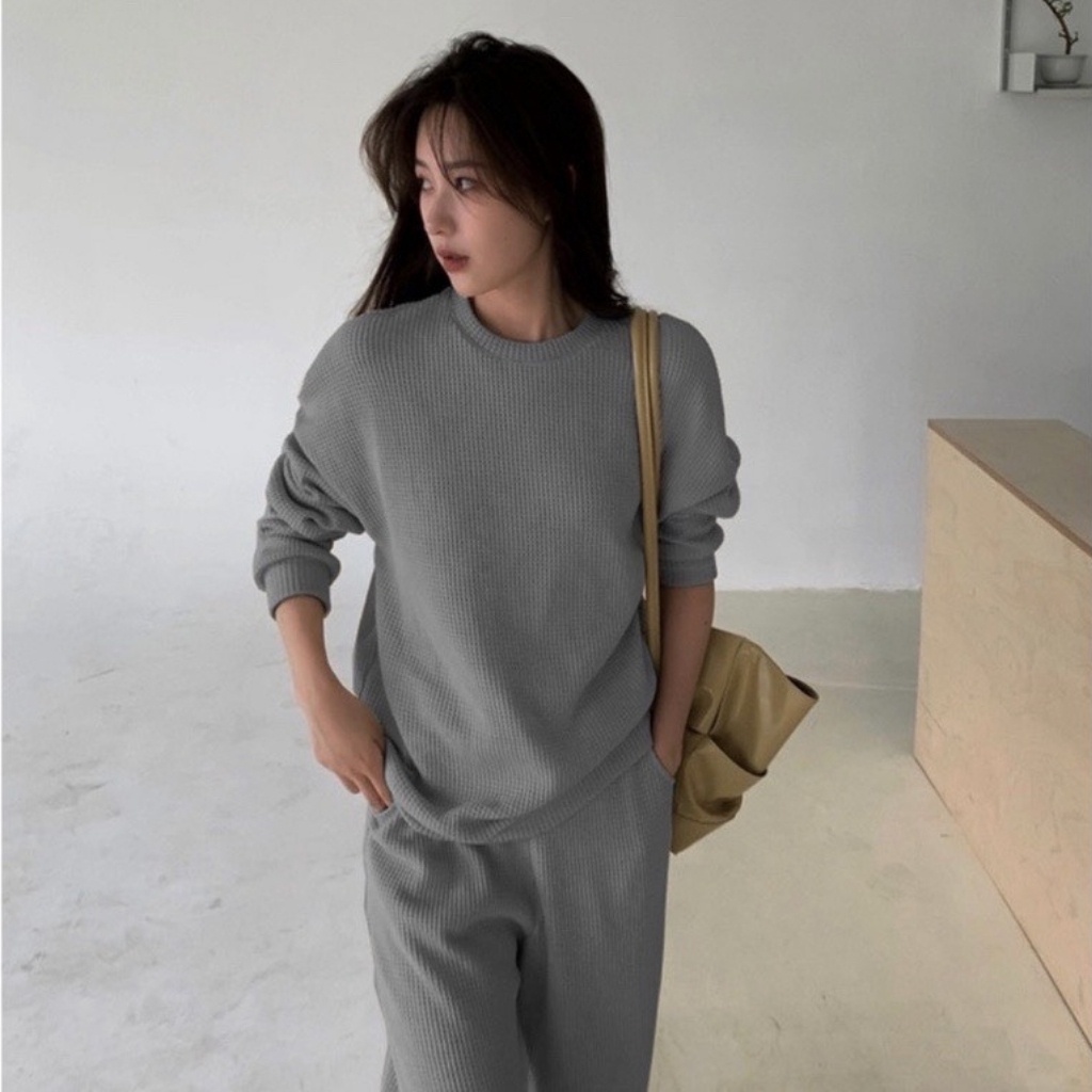 Bộ ngủ nữ cotton tổ ong cao cấp, bộ đồ mặc nhà len mỏng mã B03