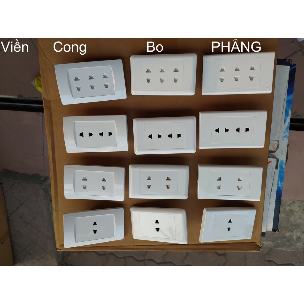 Ổ(ĐƠN - ĐÔI) 2 CHẤU VỚI 1 VÀ 2LỖ VUÔNG LiOA(VIỀN PHẲNG)