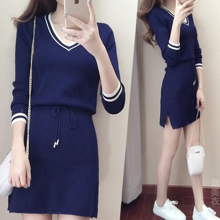 ĐẦM DẠO PHỐ .LEN DÀI TAY EO BUỘC  DÂY