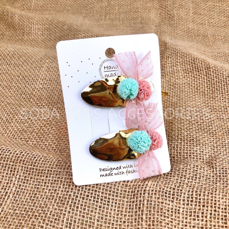 (Ảnh thật) Set 2 kẹp nơ cục bông