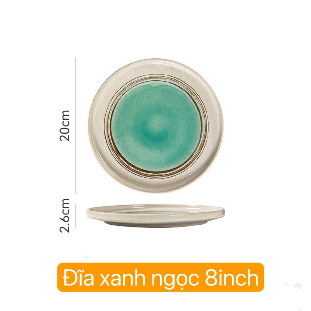 Đĩa âu phẳng màu xanh ngọc đĩa nhà hàng cao cấp size 20cm và 25cm