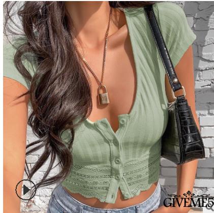 Áo Croptop Phối Ren Ngắn Tay Gợi Cảm Dành Cho Nữ