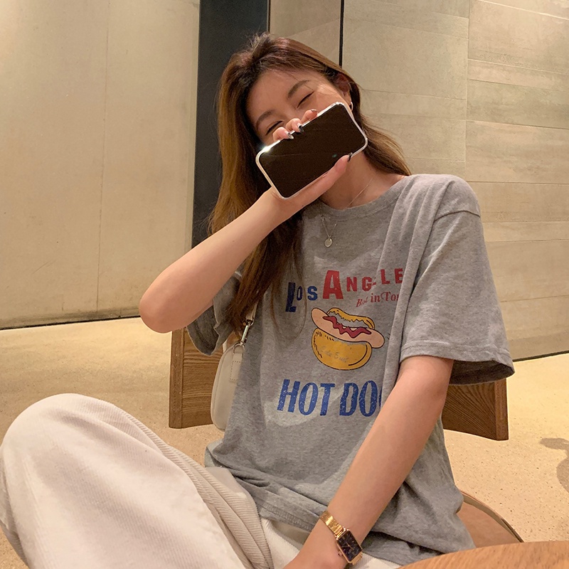 SUXI Áo Thun Nữ Oversized Tay Ngắn In Họa Tiết Thời Trang Mùa Hè Hàn Quốc Hàng Mới