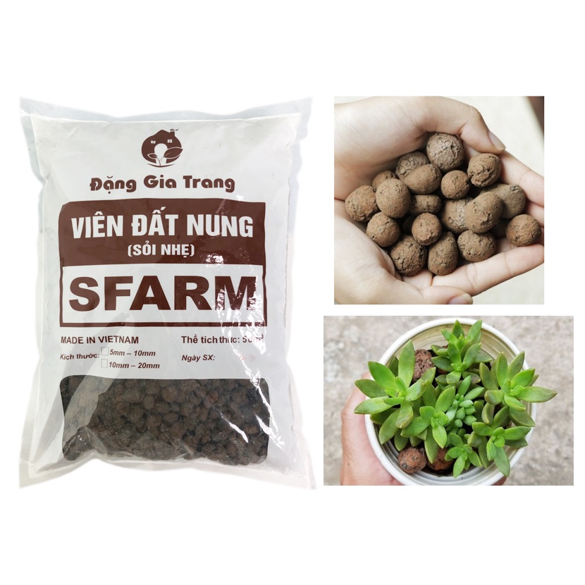 Viên Đất Nung Sỏi Nhẹ SFARM Túi 5 dm3 Kích Thước 10-20 mm