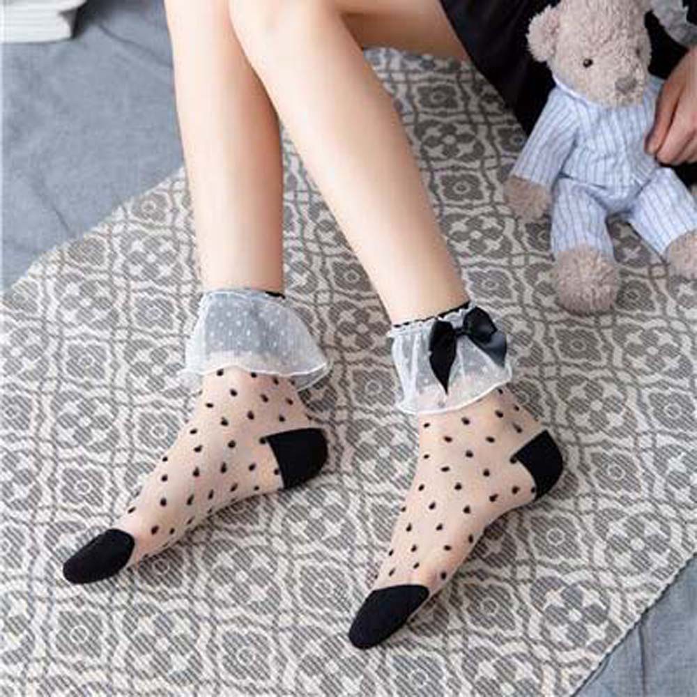 Vớ vải lụa nylon phối ren mỏng ống cao vừa phong cách Nhật Bản nhiều kiểu họa tiết tùy chọn thời trang màu hè cho nữ