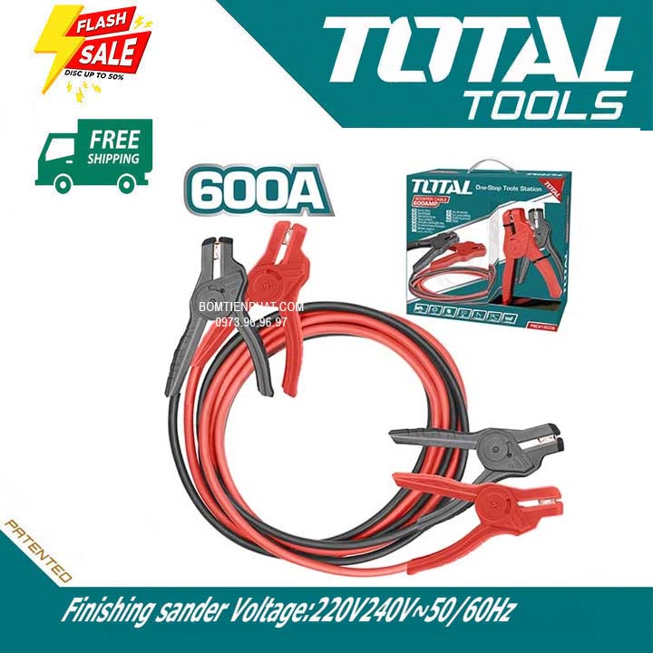 Dây cáp sạc kẹp bình Acquy 600AMP CHÍNH HÃNG TOTAL PBCA16008L - Kẹp nối sạc bình đề xe kích điện bình TOTAL TOOLS WORLD
