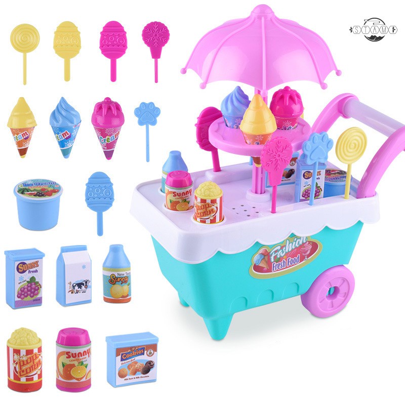 Children Role Play Toys Mini Candy Cart Detachable Ice Cream Shop Cart Toy