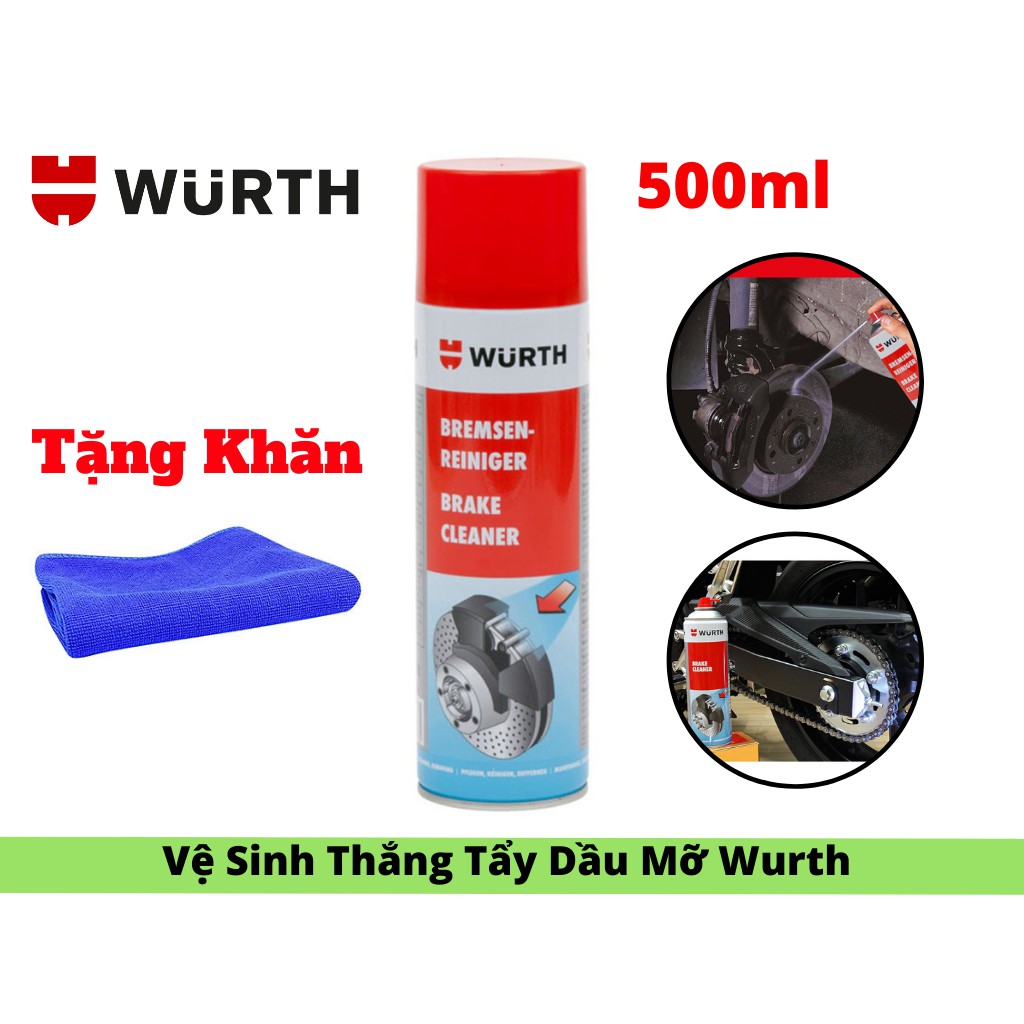 Dung Dịch Vệ Sinh Thắng Xe Tẩy Dầu Mỡ Bụi Bẩn Wurth Brake Cleaner 500ml Tặng khăn