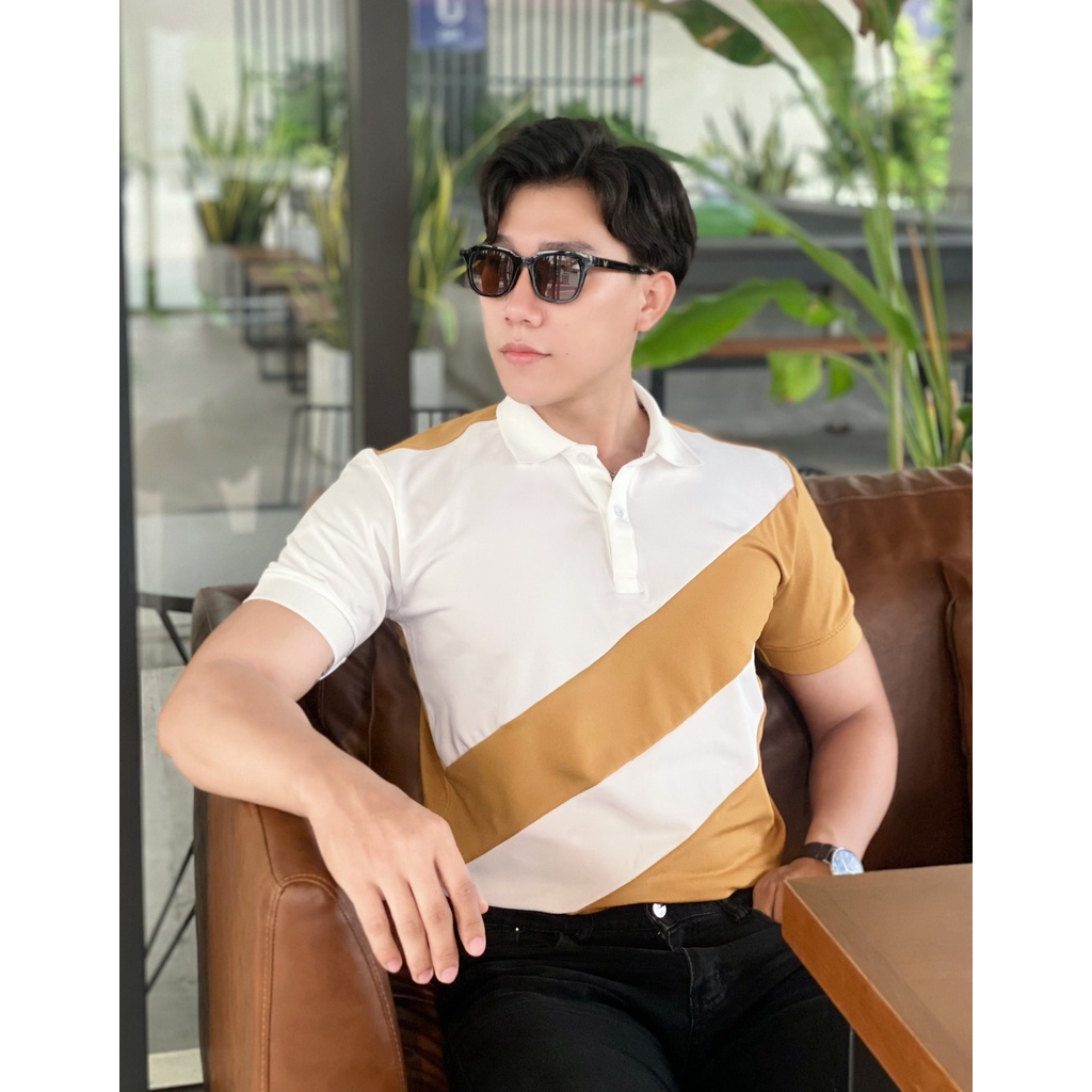 ÁO THUN NAM POLO CỔ TRỤ PHỐI KẺ SỌC THANH LỊCH, FORM SUÔNG SIÊU ĐẸP, MÁT MẺ