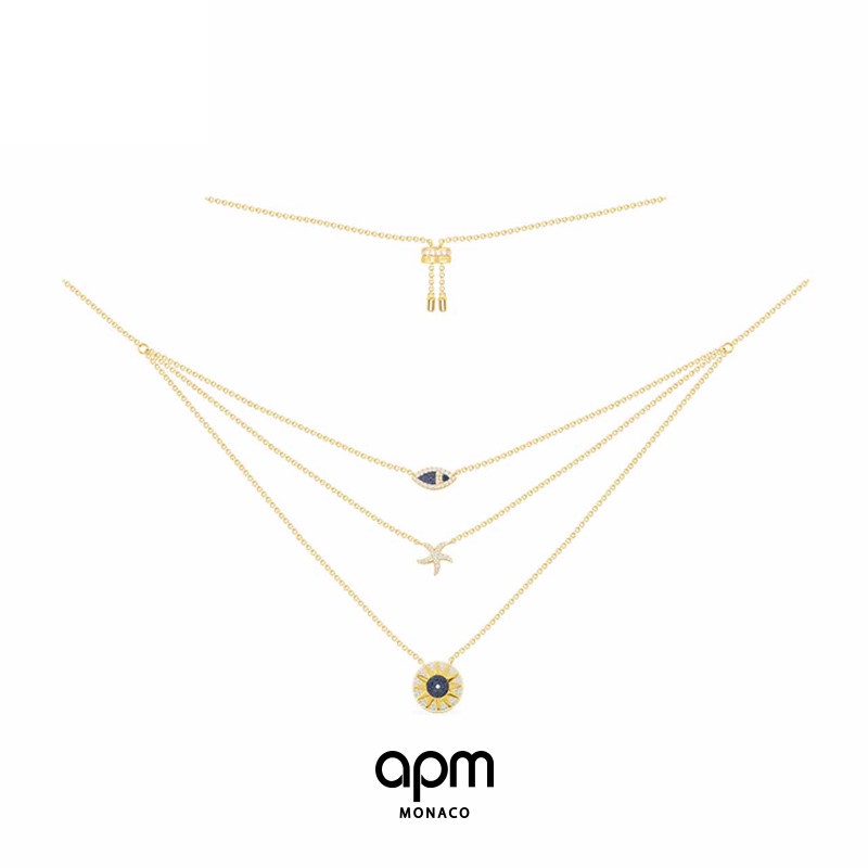 APM Monaco Nhiệt Đới Đại Dương Gió Vòng Cổ Ba Tầng Ánh Sáng Sang Trọng Niche Tua Rua Xương Đòn Dây X