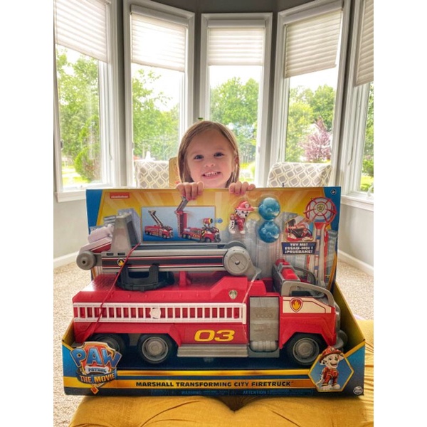 Bộ xe Paw patrol cứu hoả siêu hạng to biến hình 2 in 1 có còi đèn  nhạc, thang cứu hoả, bóng công năng và Marshall