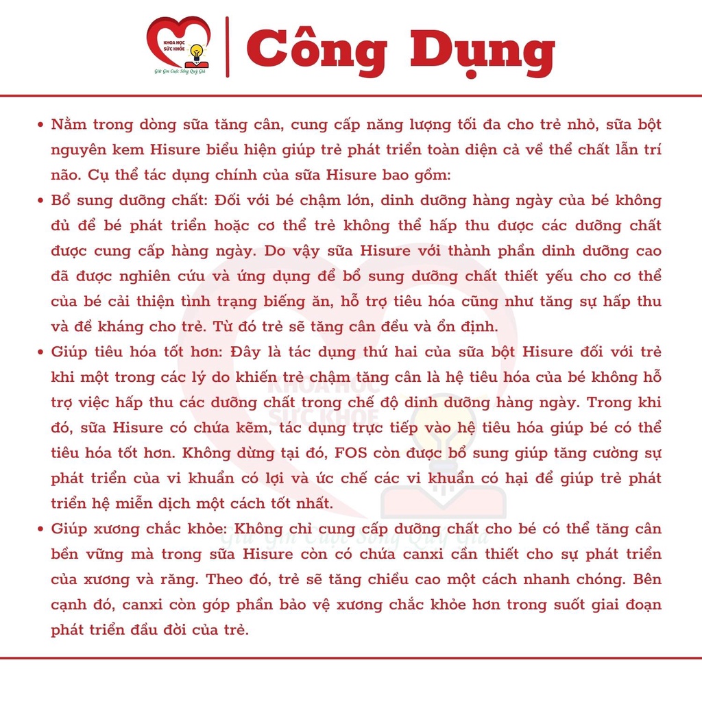 Sữa Hisure 400G - Sữa Dinh Dưỡng Hỗ Trợ Tăng Cường Tiêu Hóa Và Hấp Thu khoahocsuckhoe