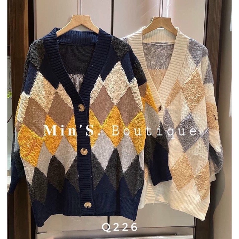 Áo khoác cadigan len lông hoạ tiết trám