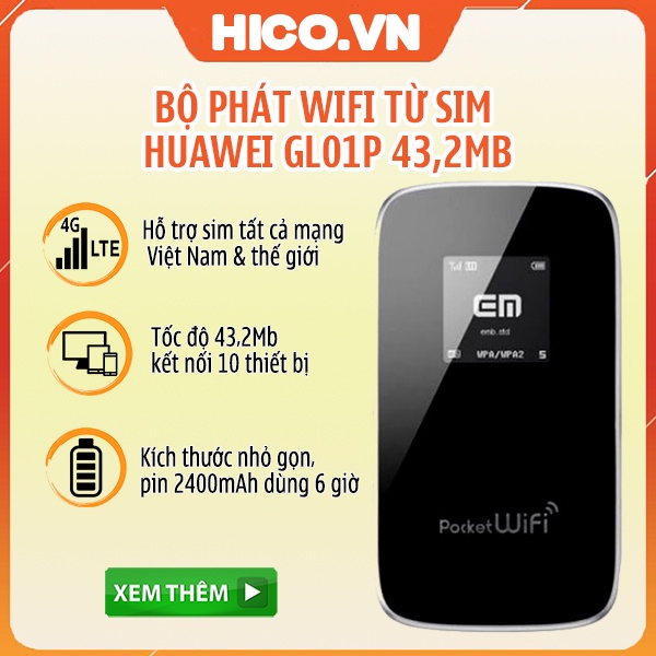 BỘ PHÁT WIFI 3G/4G NHẬT BẢN EMOBILE GL01P (HUAWEI E589) 100MB