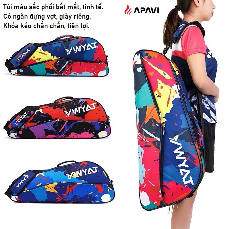 Túi cầu lông Ywyat 888 vàng 2 ngăn to rộng rãi, vải chống nước, ngăn đựng giày riêng, kèm quà tặng