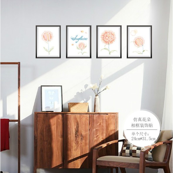 Decal trang trí tường 4 khung hoa sang trọng