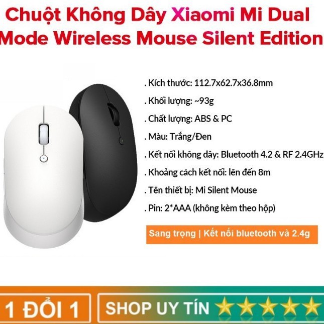Chuột máy tính không dây Xiaomi Mi Dual Mode Wireless Mouse Silent Edition - Bluetooth 4.2 & RF 2.4GHz, Không tiếng ồn