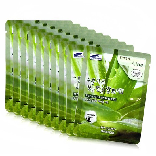 10 mặt nạ dưỡng trắng  3W CLINIC Fresh Aloe Mask Sheet