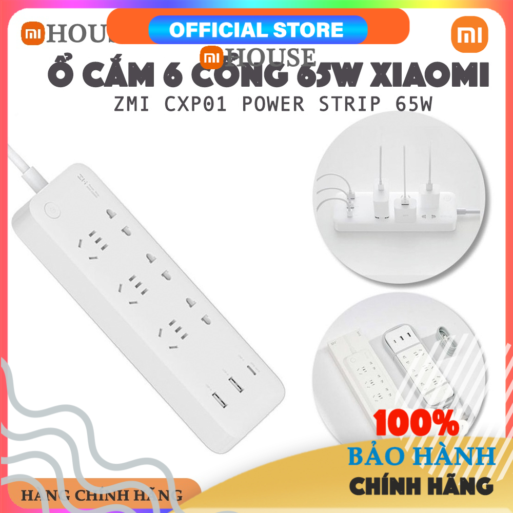 Hoả Tốc | 65W | Kèm Cáp| Xiaomi ZMI CXP01 65W - Ổ cắm điện 6 ổ cắm- Có PD Power Delivery 65W sạc nhah Laptop