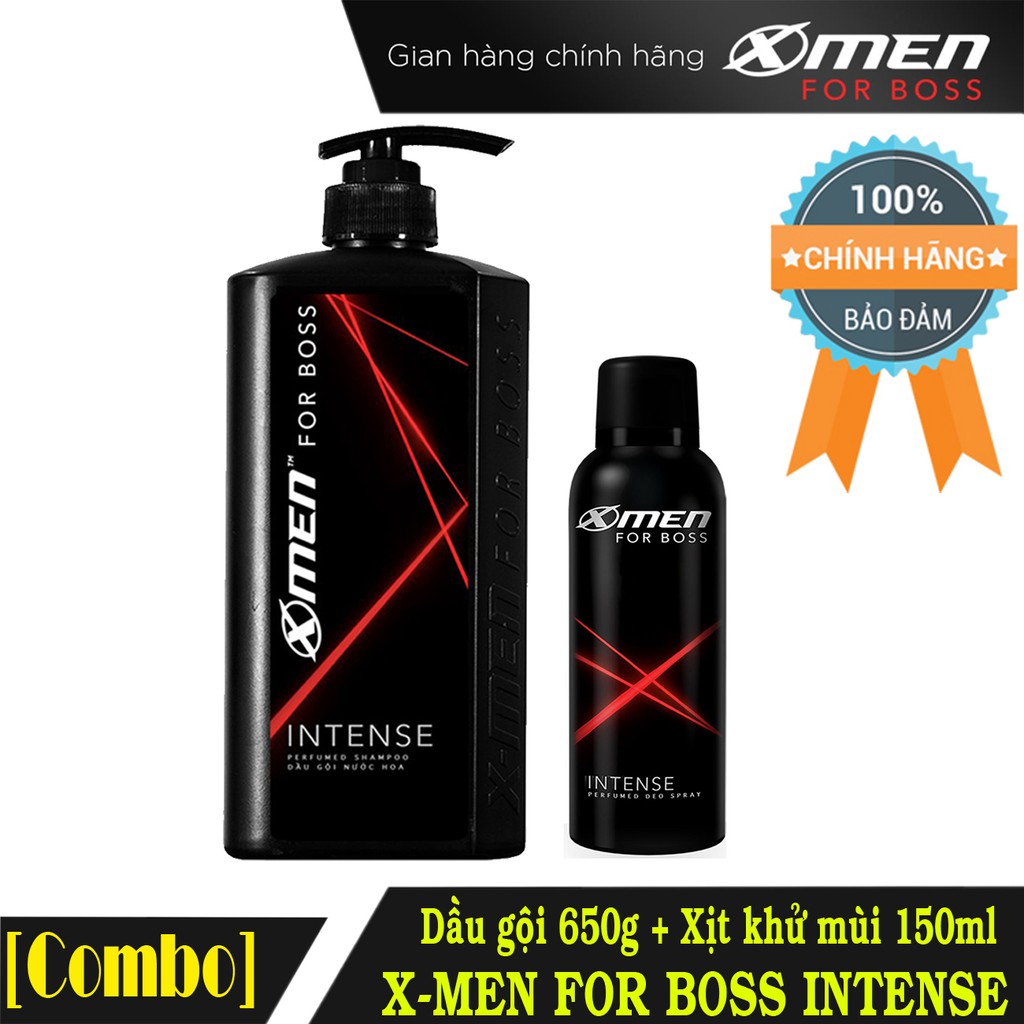 [Combo] Dầu gội nước hoa X-men for boss 650g + Xịt khử mùi toàn thân X-men for boss 150ml (INTENSE, LUXURY, MOTION)