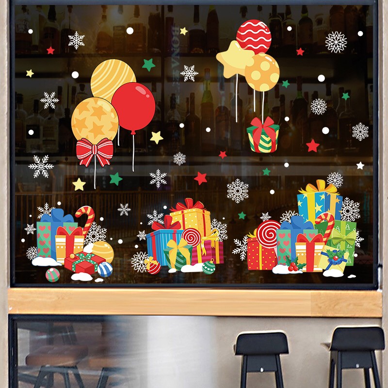 Decal dán tường Noel Hít Tĩnh Điện không Dơ Kính - Quà và bóng giáng sinh