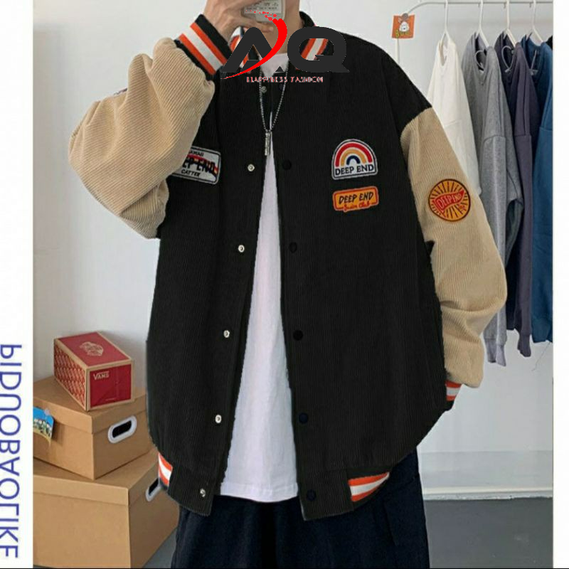 Áo bomber varsity jacket Unisex Form rộng nhung tăm Hình thêu 100% Áo khoác nam nữ Gonz Bóng chày- AQ STORE