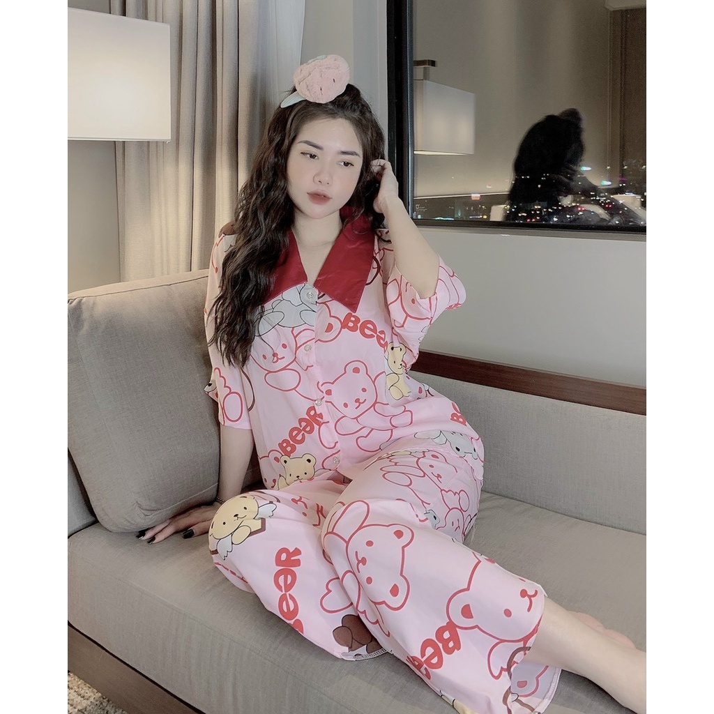 Bộ Pijama - Bộ Lụa Áo Cộc Quần Dài Chất Liệu SaTin Cánh Dơi Form Dưới 60kg | BigBuy360 - bigbuy360.vn