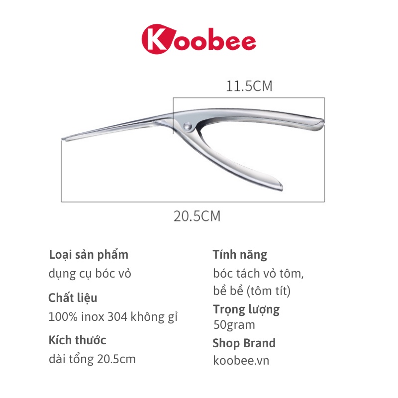 Dụng cụ bóc vỏ tôm INOX 304 không gỉ cao cấp - Cây lột vỏ tôm/bề bề/tôm tít chuyên dụng KooBee