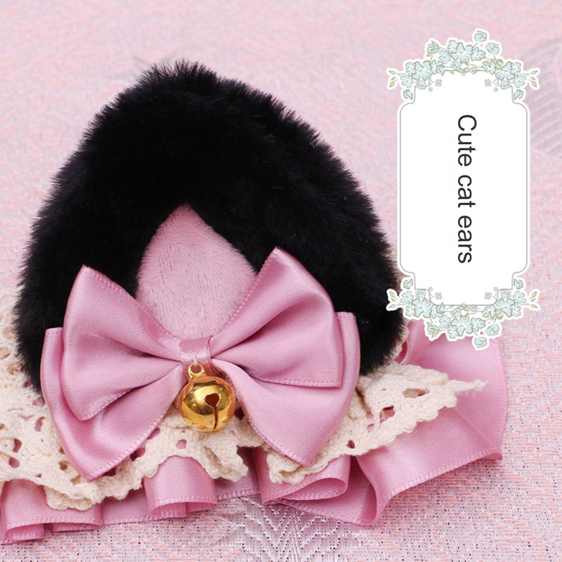 Lanfy1  Cài tóc đính tai mèo phối ren phong cách lolita đáng yêu