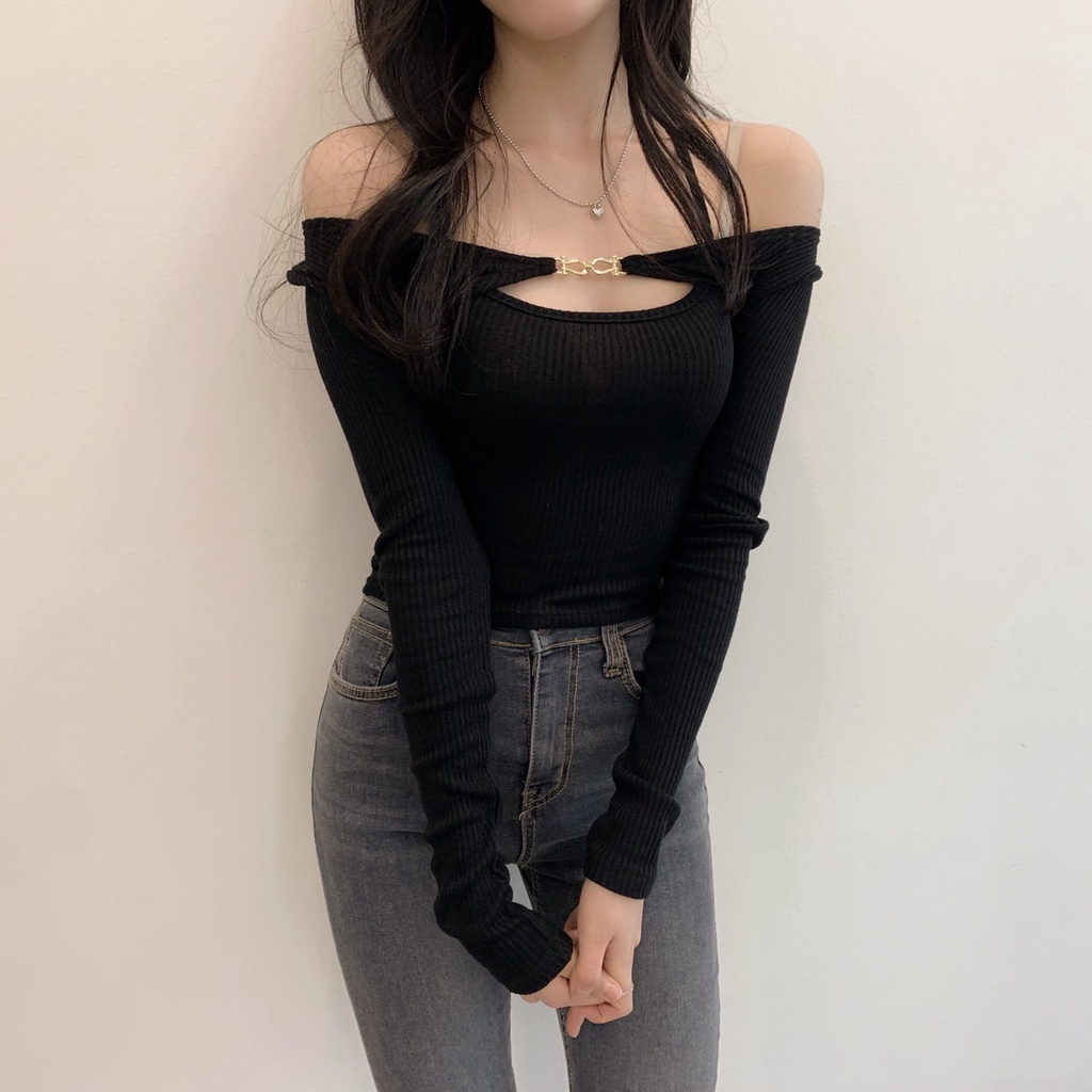 Cocory vn Áo Thun Dài Tay Cổ Yếm Màu Sắc Thời Trang Cho Nữ