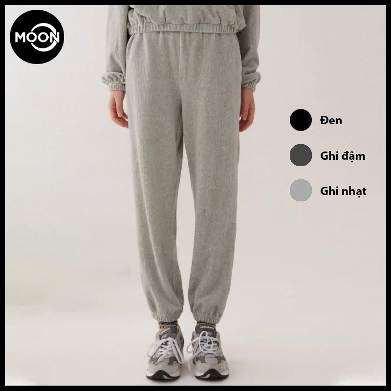 Quần len tăm nữ jogger gấu trơn quần nỉ tăm lưng chun