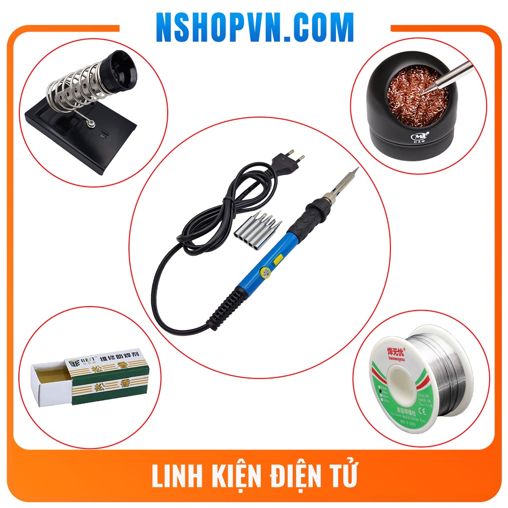 COMBO Mỏ hàn điều chỉnh nhiệt độ 936 60W kèm 5 mũi hàn + dụng cụ hút thiếc + đế gác mỏ hàn + thiếc hàn 0.6 50g
