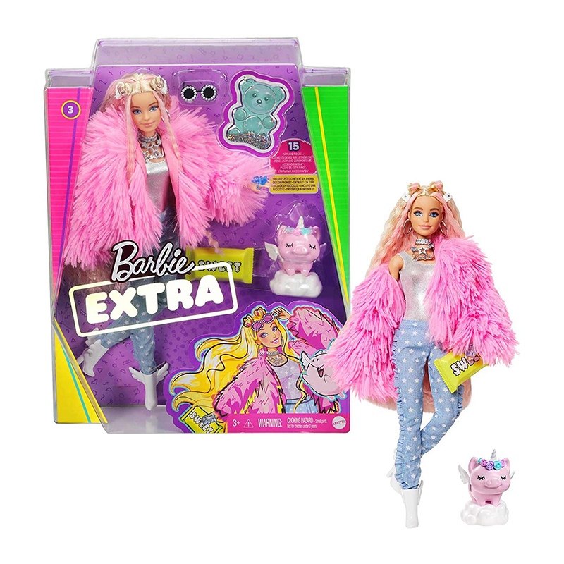 Đồ Chơi  BARBIE Búp Bê Barbie Extra Fluffy Pink Jacket GRN28/GRN27