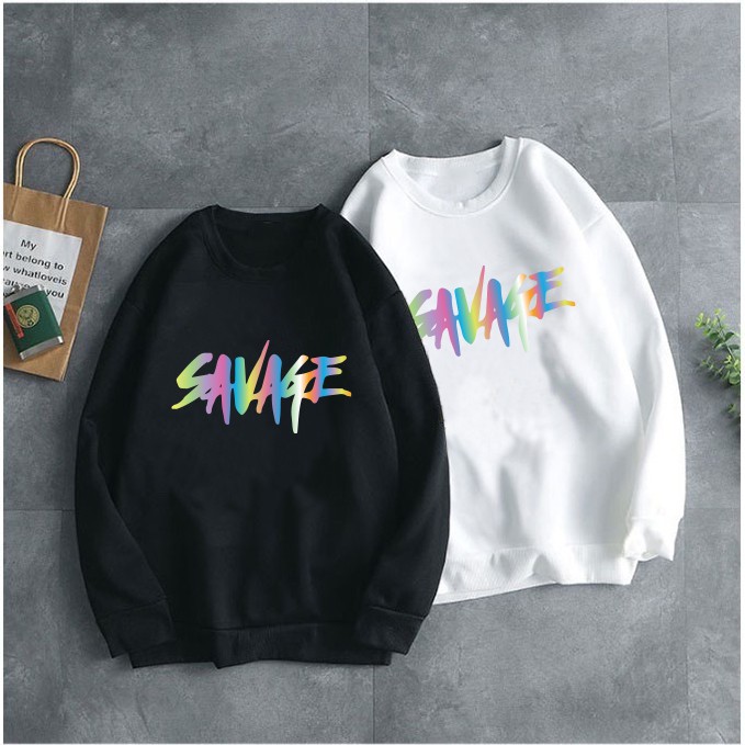 Áo Sweeter Nỉ Trơn Dài Tay In Chữ Savage Phản Quang 2021