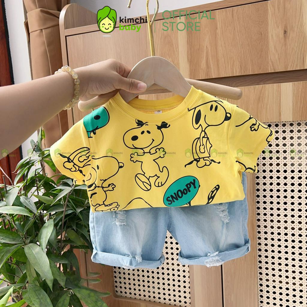 Đồ Bộ Cho Bé Trai, Bé Gái Áo Cotton Quần Jeans Họa Tiết Snoopy Dễ Thương, Bộ Quần Áo Cho Bé Mặc Nhà CK342
