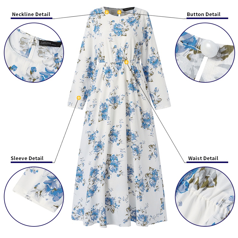 Zanzea Đầm Maxi Tay Dài In Họa Tiết Phong Cách Bohemian Thời Trang Cho Nữ