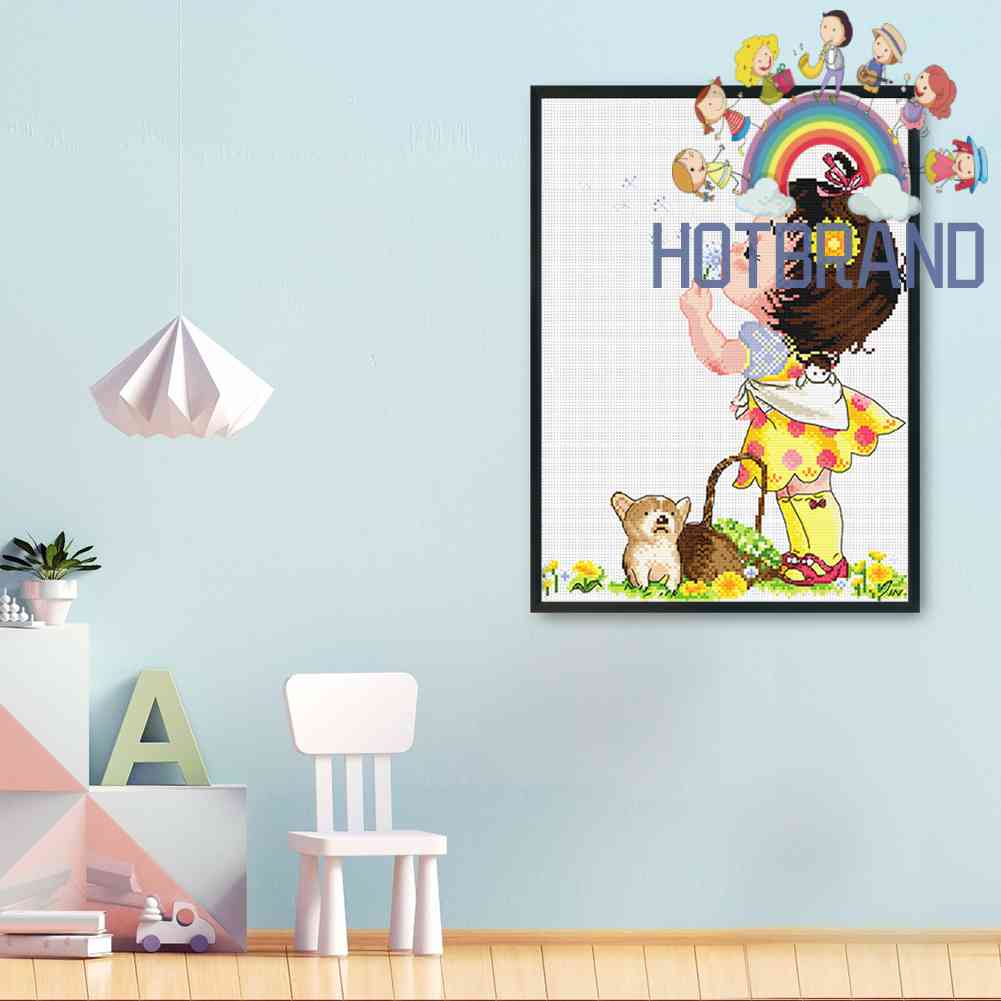 Bộ Tranh Thêu Chữ Thập 11CT DIY Hình Cô Gái Và Động Vật