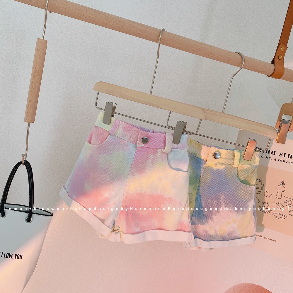 Hàng Mới Về Quần Short Denim Màu Nhuộm Phong Cách Hàn Quốc Thời Trang Mùa Hè Cho Bé Gái 5 Tuổi [Hàng Mới Về 50%