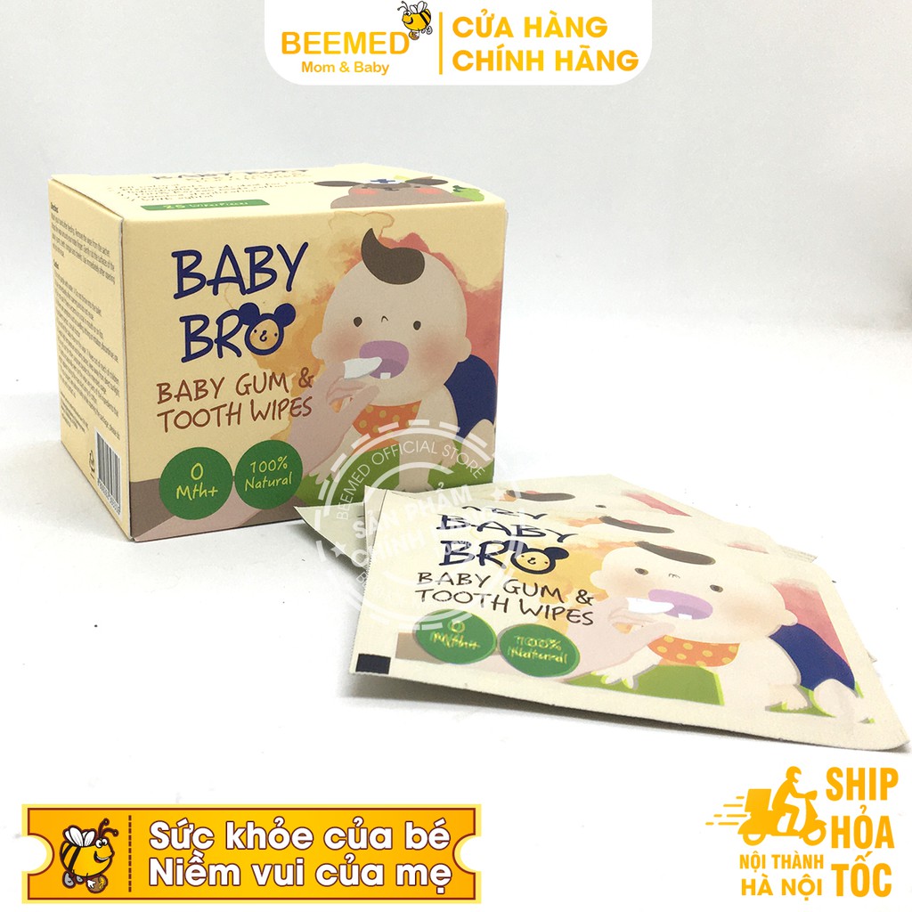 Gạc rơ lưỡi Baby Bro - Nhập khẩu Hàn Quốc - Baby Pro vệ sinh răng miệng cho bé - Khăn lau răng miệng Babybro