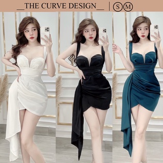 Đầm 2 dây lụa body bo eo xẻ ngực tà nhún đắp chéo - 4 màu đen, xanh, trắng, đỏ - cho nàng đi chơi, tiệc