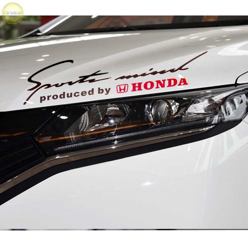 Tem decal chữ Sports mind produced by HONDA màu đen đỏ kt 30x8cm