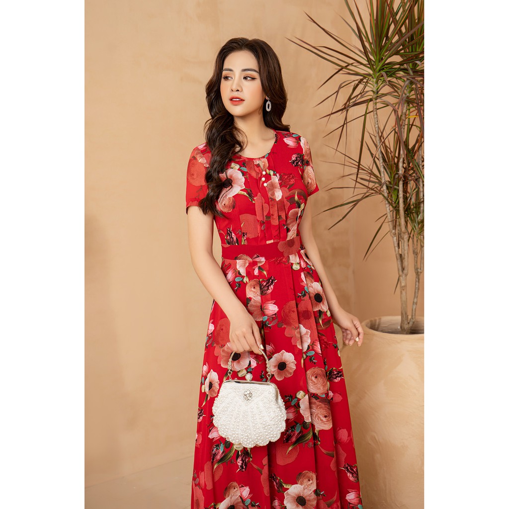 Đầm trung niên hàng thiết kế dự tiệc LYBEE dáng xòe von tơ cao cấp 630