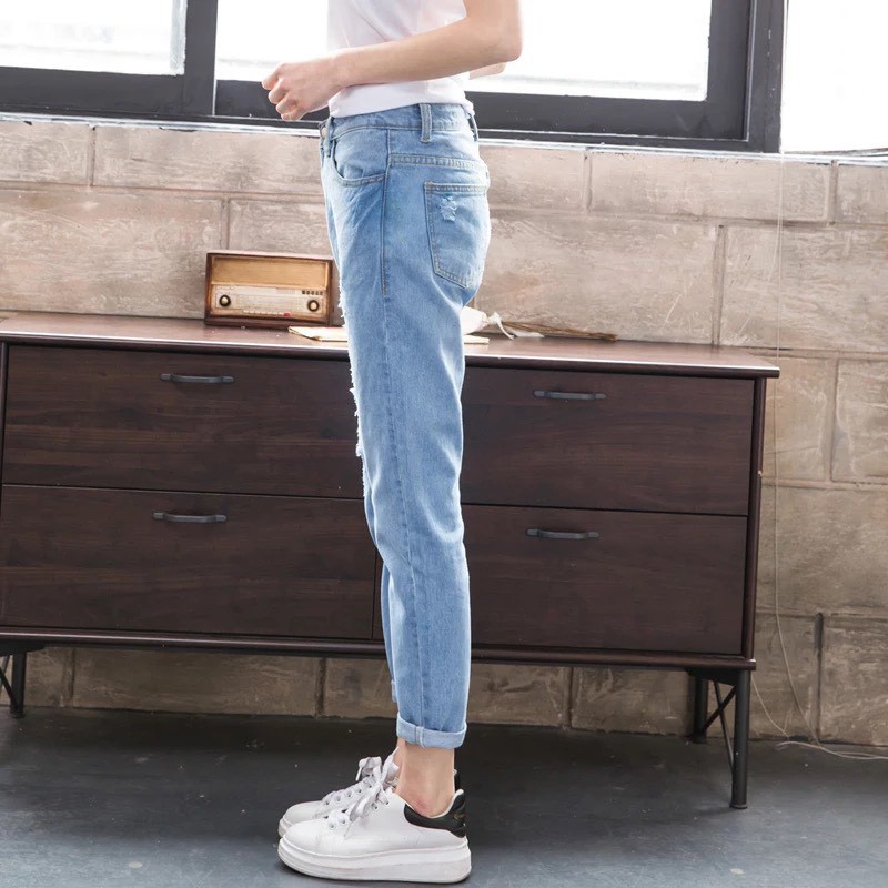 Quần jean nữ baggy rách ít lưng cao đủ size 2055