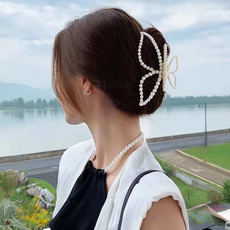 Kẹp Tóc Hình Nơ Đính Ngọc Trai Thời Trang Hàn Quốc